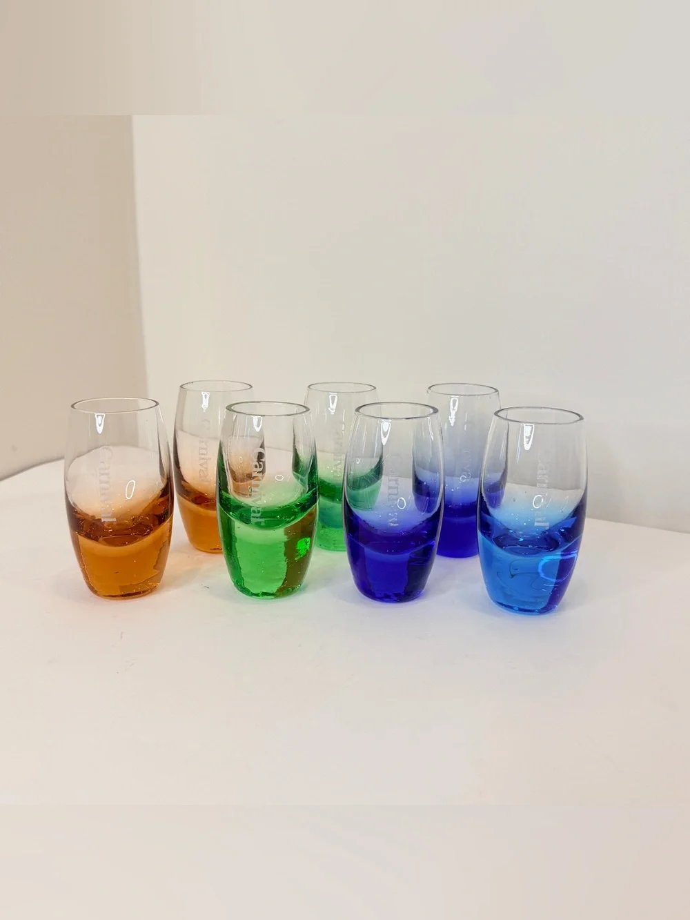7 Carnival Cruise Line Rainbow 2 oz. Shot Glasses Heavy Base